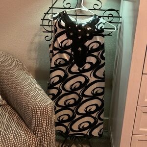 Satin-feel artsy Black & White brushstroke special occasion dress